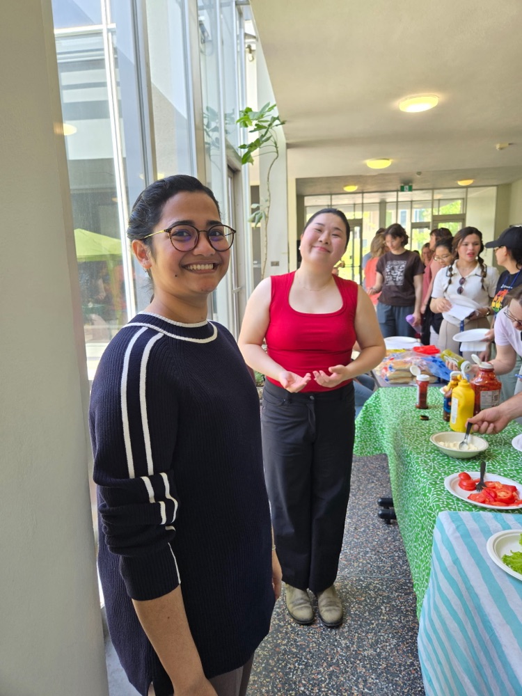 Lab members at food station