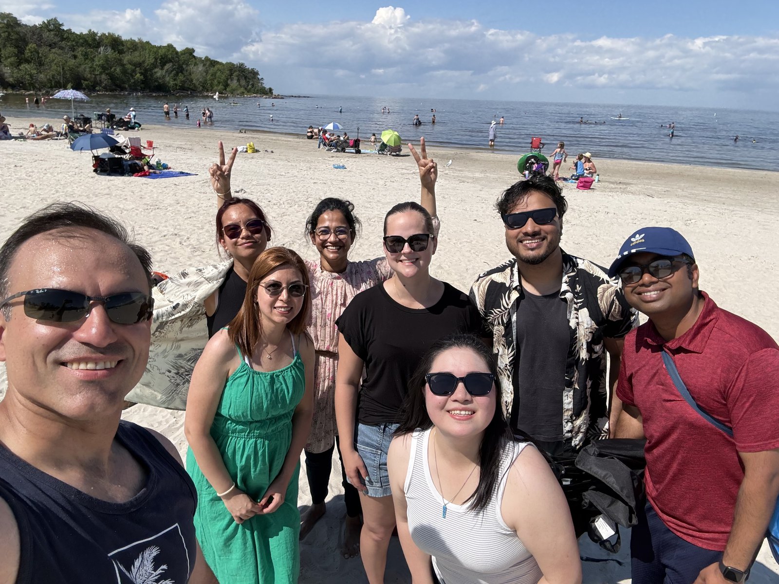 Lab group selfie on the beach