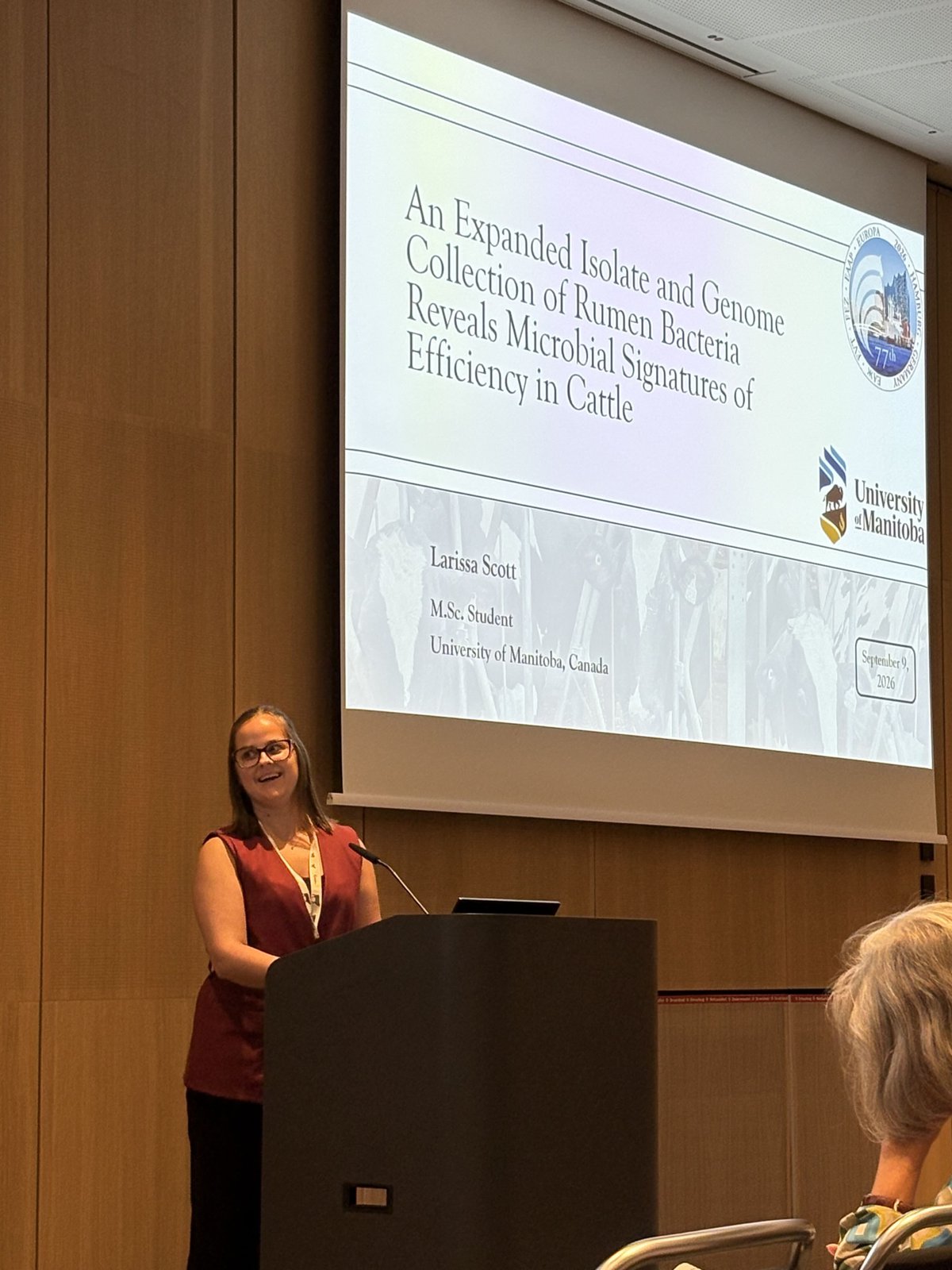 Larissa Scott presenting the title slide of her talk at EAAP 2026